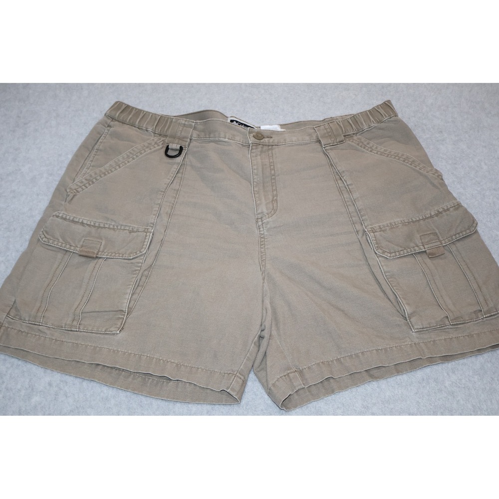 Columbia Cargo Shorts Men 42 Tan Khaki Cotton Canvas D-Ring Hiking Outdoor **